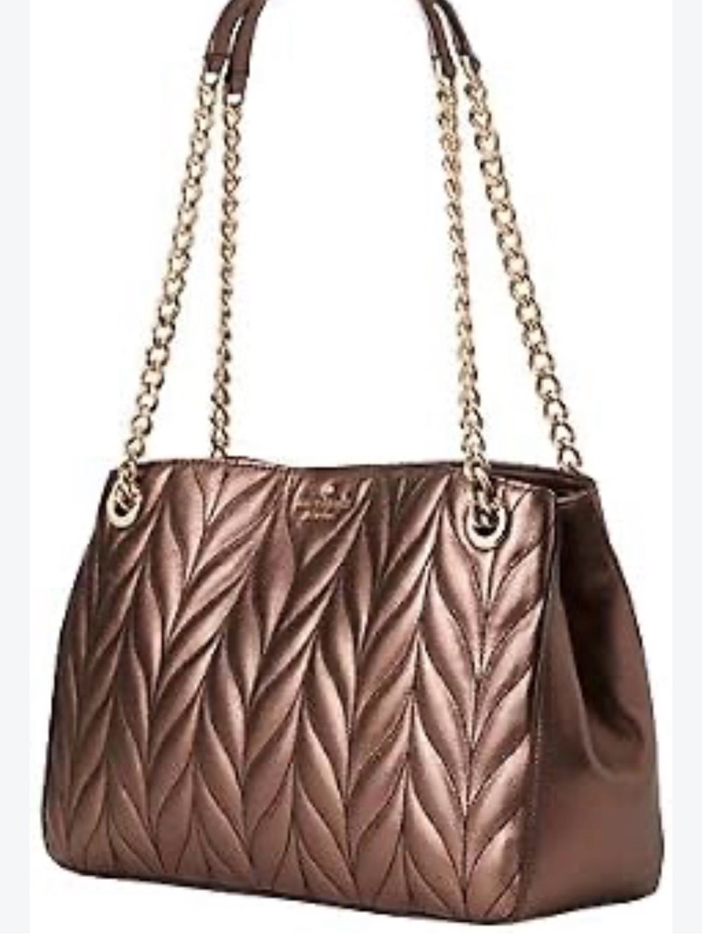 kate spade Metallic Brown Quilted Shoulder Bag with Gold Chain Straps